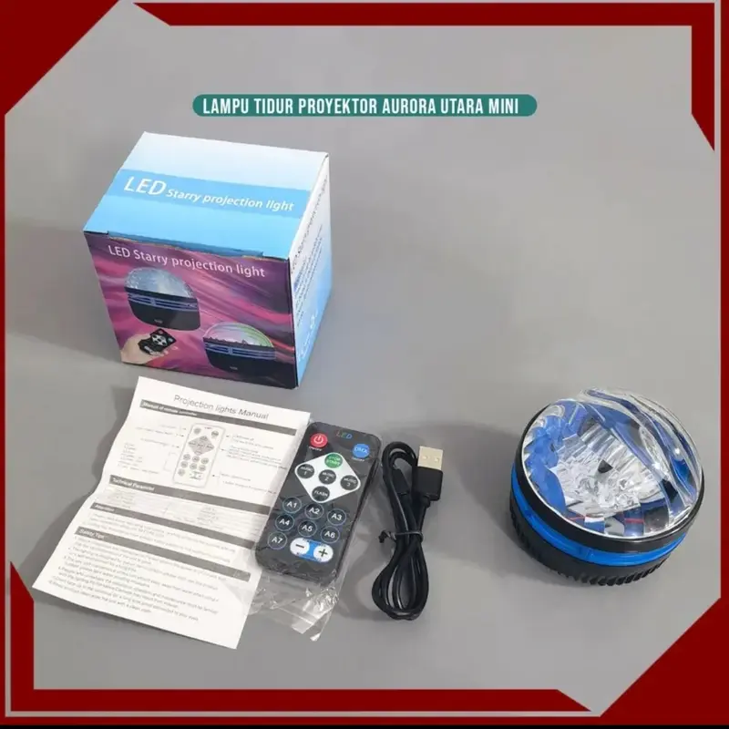 Lampu proyektor Aurora Utara Mini Lampu Tidur + Remote Usb 2