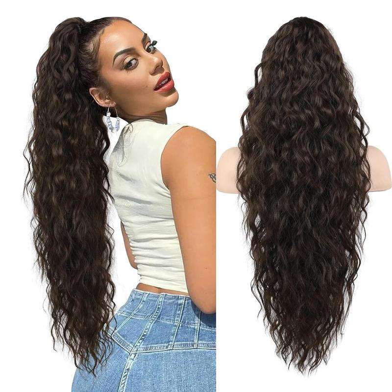 28 Inch Long Wave Claw Clip on Ponytail Hair Extension, Heat Resistant Fake Pony Tail Hair Piece for Women, Synthetic Hair Extensions for Daily Party k  tip  22  inch  extensions ponytail   Wavy long   lulla  bellz  extensions   hair  cosplay brown  wig 3