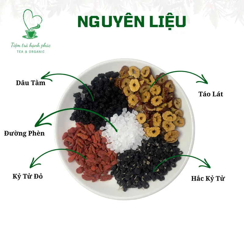 Trà Bổ Máu Dưỡng Huyết 18Gr (Hắc kỷ tử, kỷ tử đỏ Ninh Hạ, dâu tằm sấy lạnh, táo đỏ thái lát Tân Cương, đường phèn) qùa tặng 8 tháng 3 Tea Chè 1