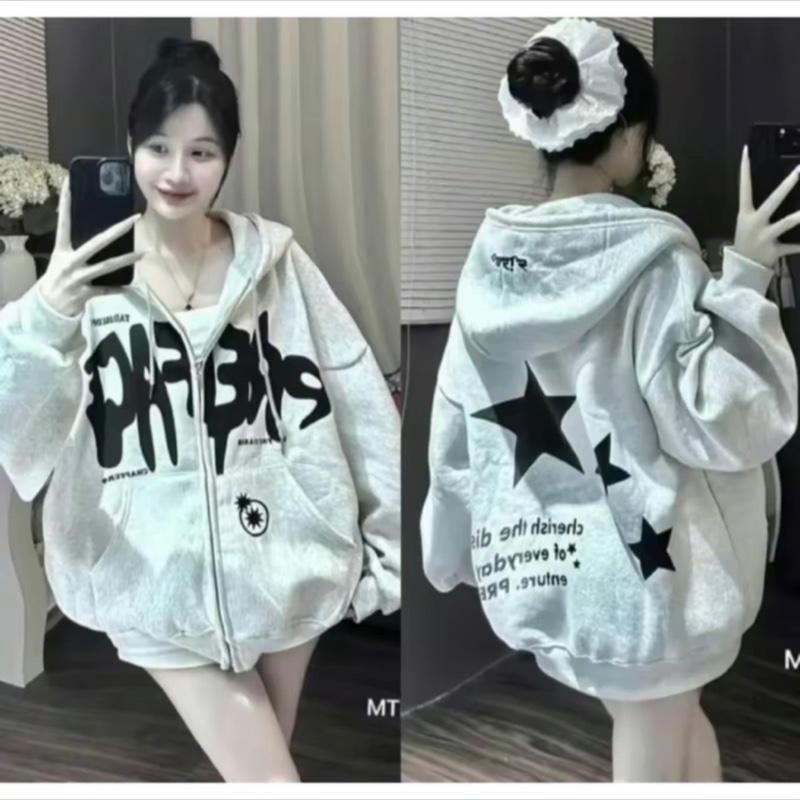 Áo khoác nỉ hoodie form vừa tay bồng free size dưới 70kg Nữ Women Top Cotton Nhung Kem - Ngôi Sao chảy