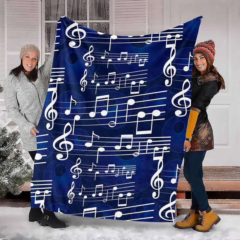 Music Note Print Flannel Blanket, Soft Comfortable Throw Blanket, Cool Bedroom Bedding Blankets, Warm Napping Blanket for Home Office Travel 2