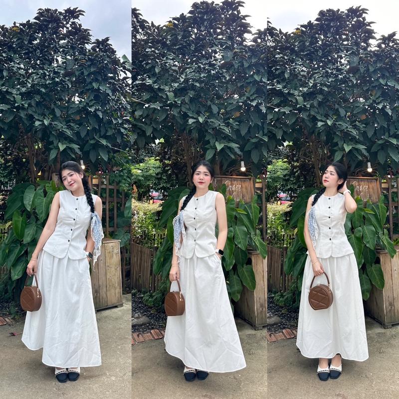 Set linen áo sát nách+ chân váy dài [Một Mẩu's House]