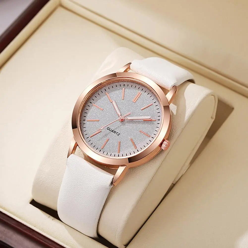 Ladies' Elegant Temperament Dial White Wide Edged Strap Women's Quartz Watch