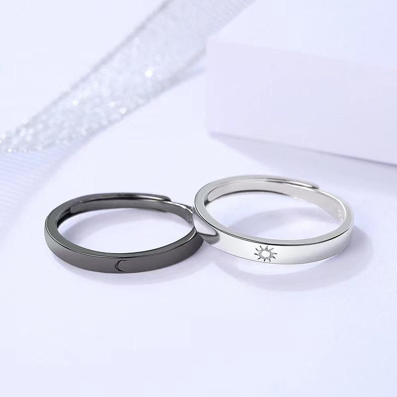 Nhẫn Đôi, Hình Mặt Trời, Đen Trắng, Có Thể Điều Chỉnh, Trang Sức Mặt Trăng, Quà Tặng Cặp Đôi Móc Khóa Móc Chìa Khoá Cua Voi Đeo Tay 5