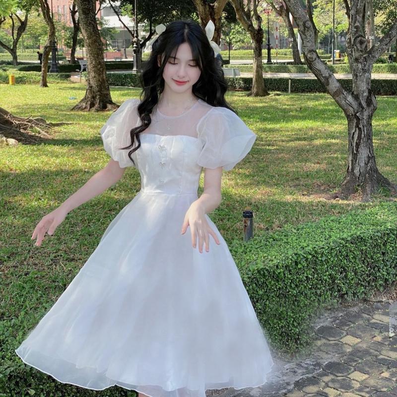 (Loại 1) Đầm công chúa tay phồng (tặng kèm 3 nơ) [FREESHIP] mặc sinh nhật, dự tiệc, kỷ yếu Nữ Voan Women Dress 3