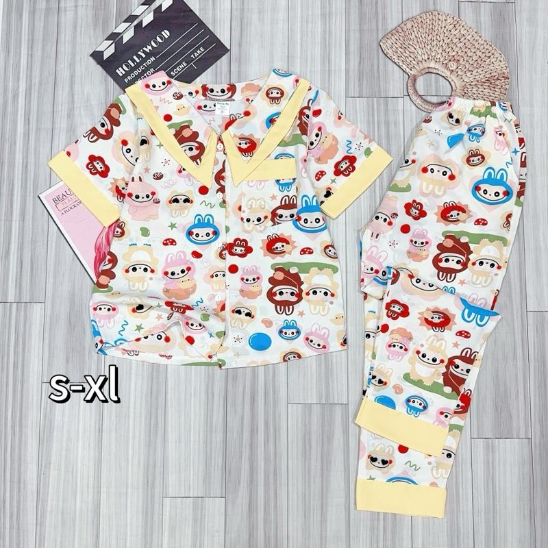 MÃ 62 . 22-48kg . Bộ quần dài tay ngắn cổ lá nhọn pijama cho bé gái size đại chất liệu LỤA MANGO mềm mịn . Bộ đồ mặc nhà thoáng mát thấm hút mồ hôi Women Quần Ngủ Áo Ngủ đồ  bộ  pijama  cho  bé  gái  30  đến 2