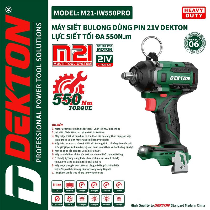 Máy siết bulong dùng pin DEKTON M21-IW550PRO (Chưa pin và sạc)