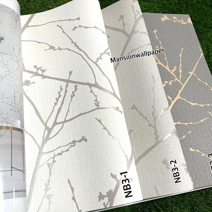 Jual Wallpaper Dinding Premium Ranting Pohon Metalik Putih Cream Hijau ...