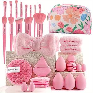 Set de Herramientas de Maquillaje, Brochas de Maquillaje & Esponjas de Maquillaje & Borlas de Polvo & Diadema & Muñequeras & Bolsa de Maquillaje, Herramientas de Maquillaje Profesionales para Mujeres
