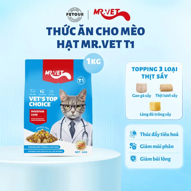 [1kg] Thức Ăn Hạt Cho Mèo MrVet - Hạt MrVet cho mèo mọi lứa tuổi 1