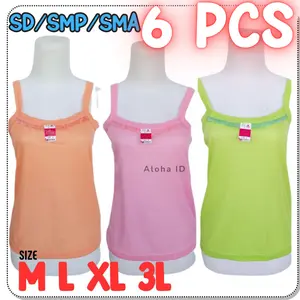 6pcs SINGLET RENDA PEREMPUAN WARNA WARNI / SINGLET WANITA SD SMP SMA Grosir Aloha ID