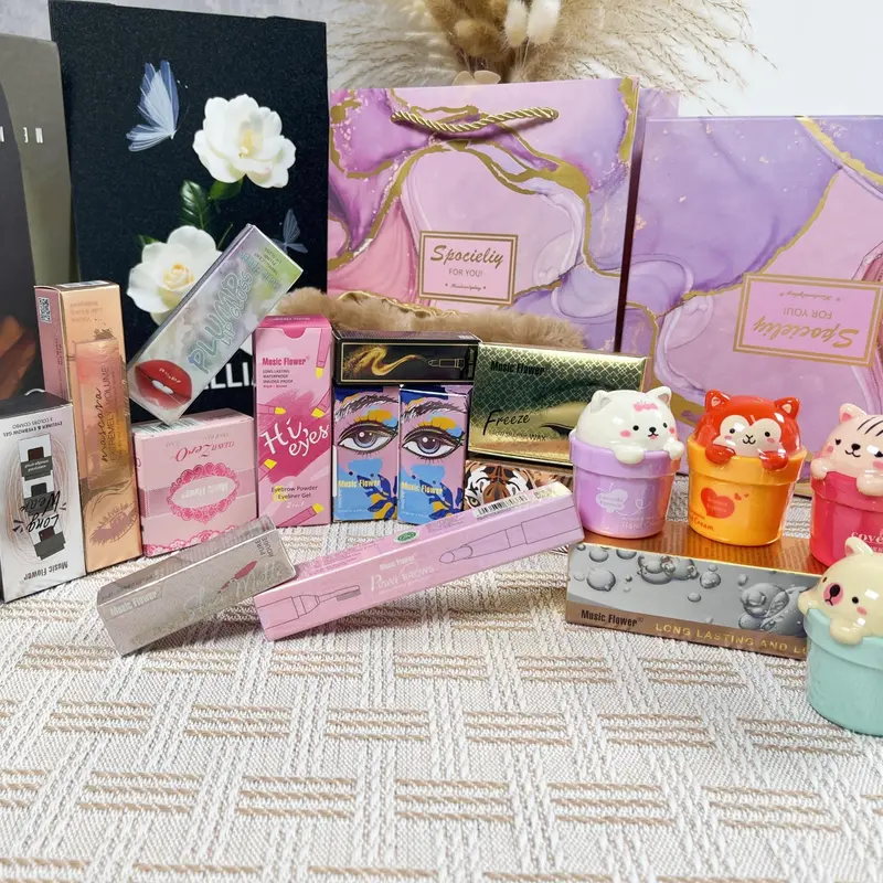 Complete Makeup Set for Women, 1 Set Including Eyeliner, Eyebrow Powder, Lip Gloss, Eyebrow Setting Gel, Setting Spray, Lipstick, Gilded Lipstick, Mascara, Makeup Remover, Hand Cream, Perfect for Professional & Daily Use, Gift Box 6