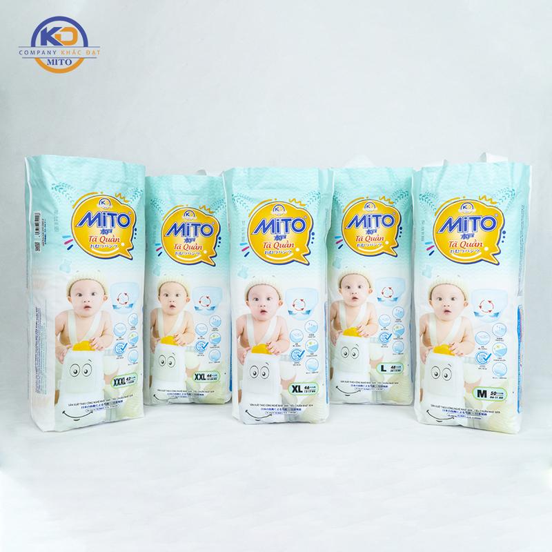 Product Introduction of [Mua 3 Tặng 1 Bịch Tã] Combo 3 Tã Quần Em Bé MITO Siêu Mỏng Thấm Hút Nhanh Thon Gọn Thoáng Khí Chống Hăm Không Tràn Từ Size M50 đến 4XL40 Cho Bé bim chobe 4
