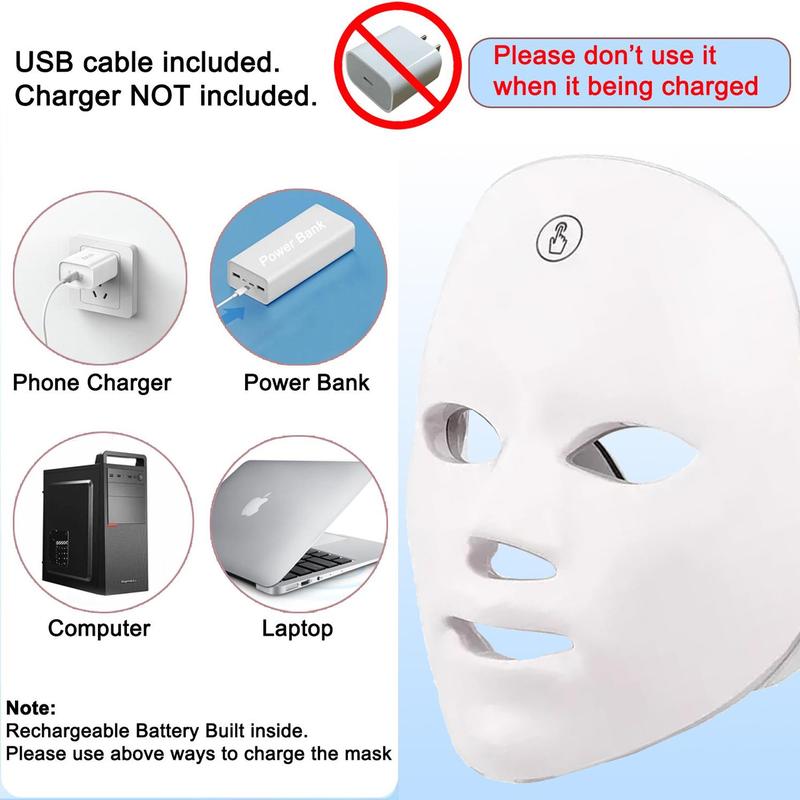 Product Introduction of Mother's Day Gift, Rechargeable Facial Mask, 1 Count Summer Makeup, 7 Color LED Beauty Mask, Led Facial Light, Comfort Skin Care Mask Facial Beauty Massagers, Ideal Gift for Women, 2024 Personal Skincare Products, Skincare 6