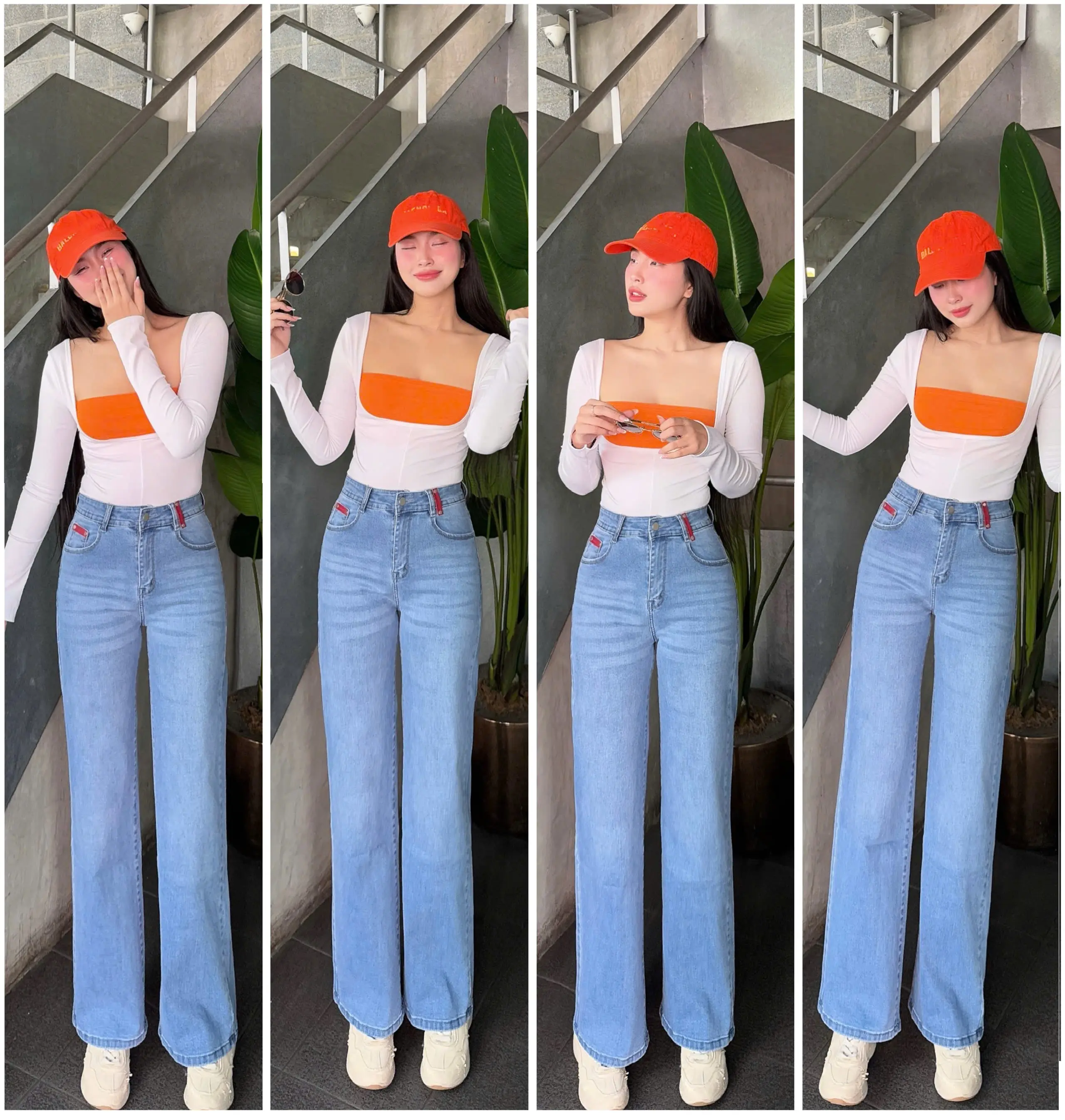 [98-100cm] Quần jean nữ ống suông đứng đính mạc da dỏ NM Jeans, chất co giãn, đủ size từ 40kg đến 75kg, Pants, Women