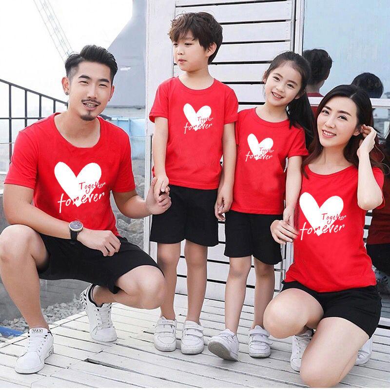 Love Parent-Child Short-Sleeved T-shirt for a Family of Three Or Four Clothes for the Whole Family Kindergarten Sports Meeting Business Attire Mother-Child Mother-Daughter Matching Outfit T Womenswear Overalls 1