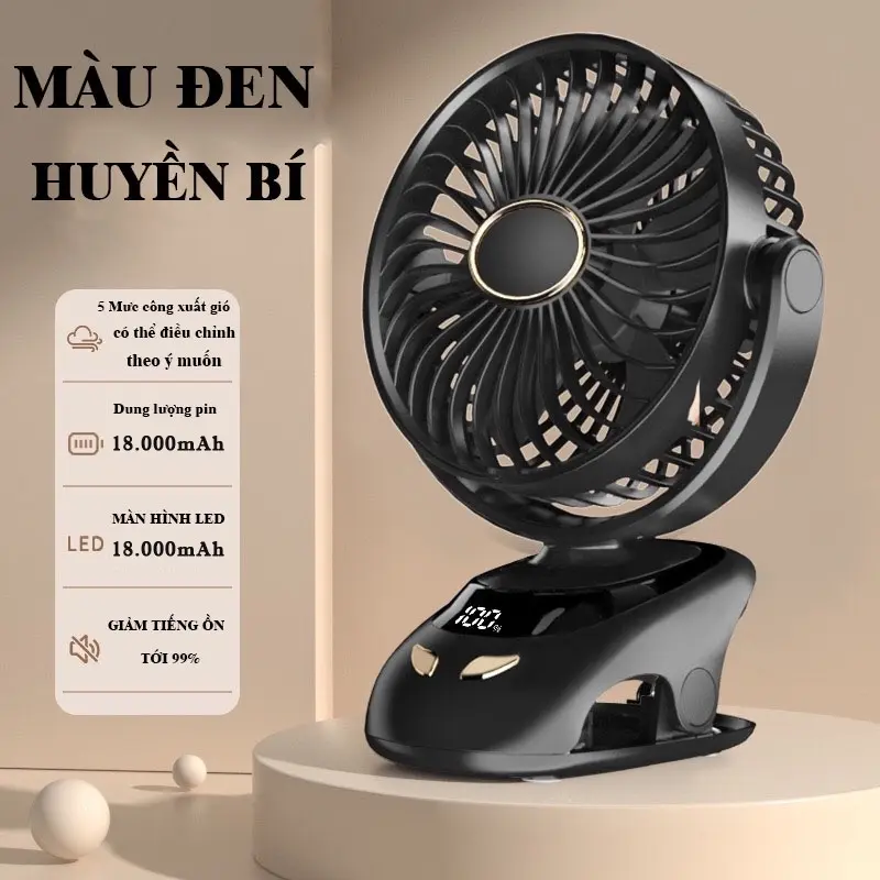 (18000 mAh) Quạt Mini Tích Hợp Đèn Ngủ Cao Cấp, kẹp bàn, kẹp xe đẩy cho bé,....CÓ hiện thị phần trăm pin. 4 màu Usb