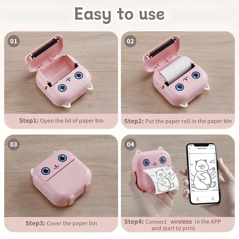 Portable Mini Printer, 1 Box Portable Wireless Photo Printer with Print Paper & Photo Sticker & Photo Corner Sticker, Bluetooth-compatible Label Printer for iOS & Android 7