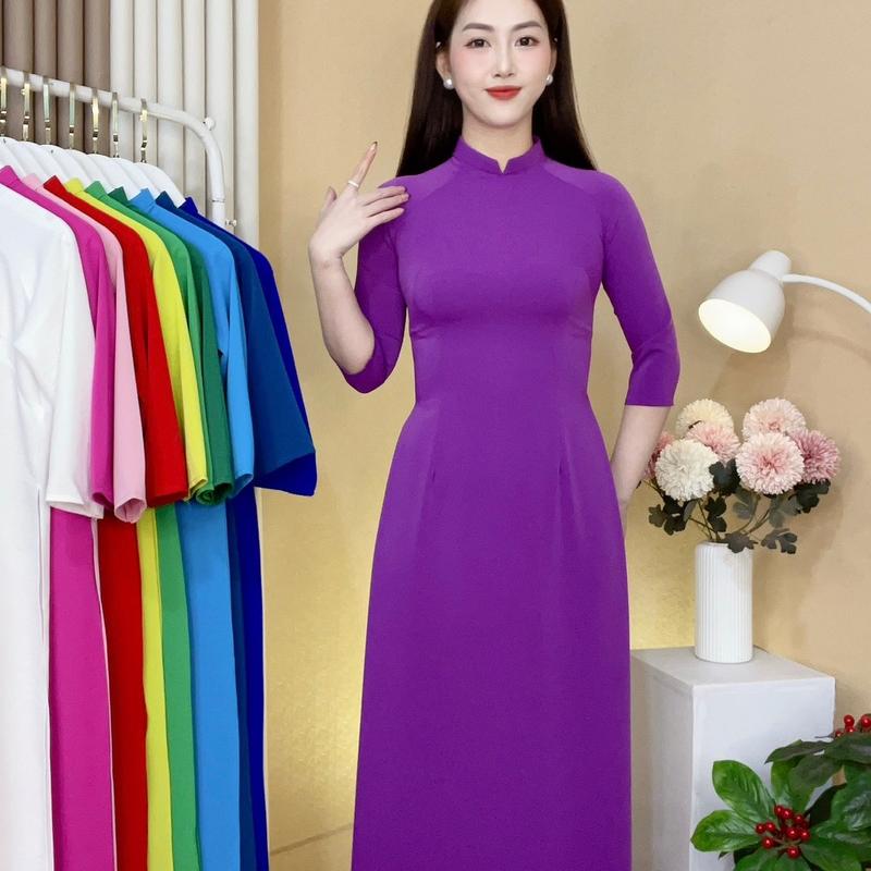 Áo dài lụa mỹ trơn cổ 2cm tay lỡ 0