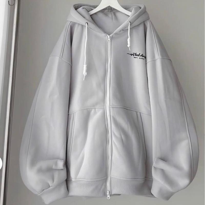 Áo Khoác Nỉ Zip Unisex In Dập Nổi Dày Dặn Dây Kéo Nón 2 Lớp To Rộng Tay Phồng Form Rộng Nữ Top Women Jacket áo hoodie zip