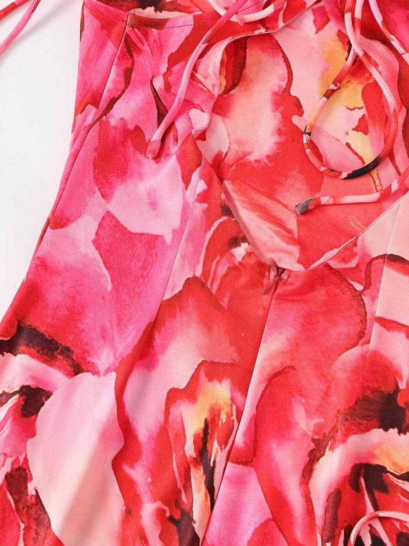 Product Introduction of Women's All Over Floral Print  Tank Dress, Elegant Sleeveless V Neck Maxi Dress for Party Holiday Wedding Guest, Ladies Clothes for Summer 7