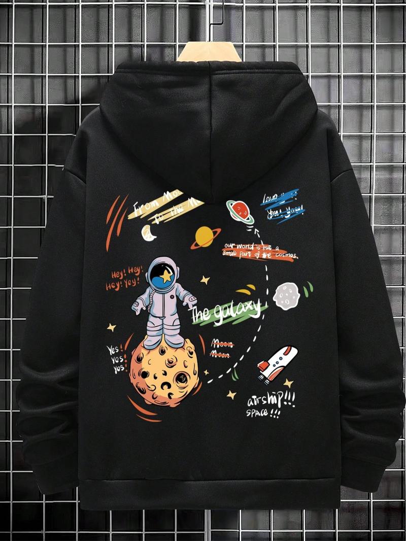 Product Introduction of Unisex Men's Cartoon Graphic Print Drawstring Essentials Hoodie, Regular Fit Casual Long Sleeve Hooded Sweatshirt for Fall & Winter, Men's Clothes, National Day Clothing 4