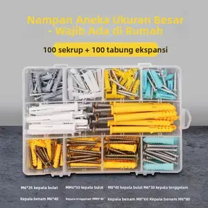 Set Sekrup Ekspansi Plastik Kombinasi Sekrup Self-Tapping Rumah Tangga Tabung Ekspansi Baut Ekspansi Sekrup Kabinet 6*30 Tabung Ekspansi + Sekrup