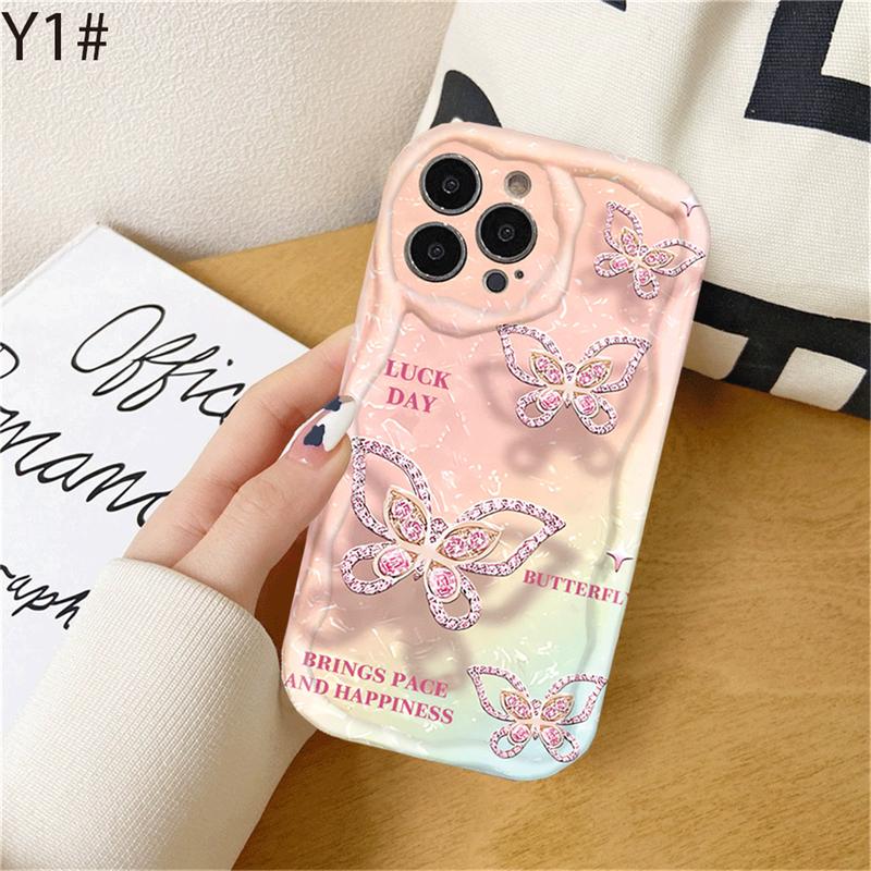 Casing Untuk Oppo A3X A16 A60 A16E A38 A18 A17 A58 A78 A17K A15 A5S A77s A79 A31 A16S A52 A1K A95 A54 A57 A7 A12 A3S A16K A74 A53 A1K A11K A76 F9 Pink Butterfly Bling kupu-kupu Soft Case 7