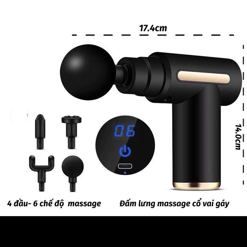 Máy Massage Mini Cầm Tay Nhỏ Gọn Đa Năng 6 Chế Độ 4 Đầu Dung Lượng Pin 1200mAh Tiện Dụng