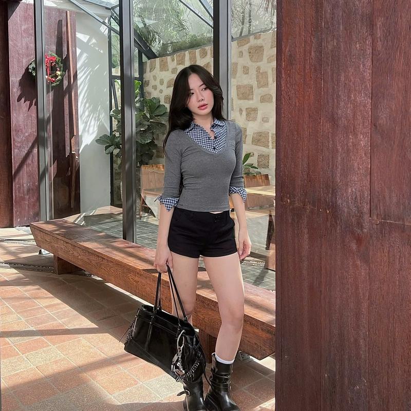 MÌ - ÁO KIỂU PHỐI CỔ SƠ MI CARO TAY LỬNG - ZOEY TOP 1