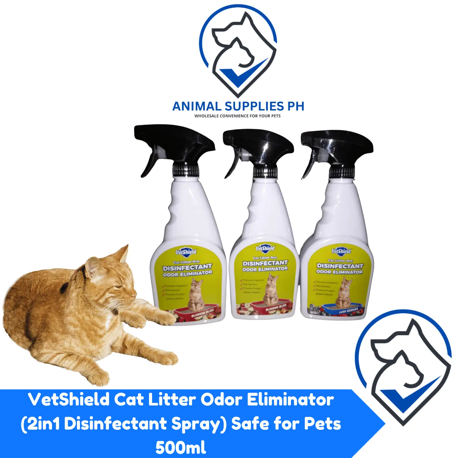 VetShield Cat Litter Odor Eliminator (2in1 Disinfectant Spray) Safe for Pets 500ml