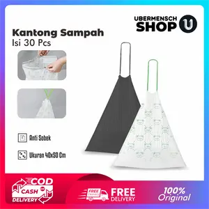 [US] Kantong Plastik Sampah Tali Serut Isi 30 Pcs Hitam Dan Putih Ukuran 40x50 Cm Premium Drawstring Trash Bag