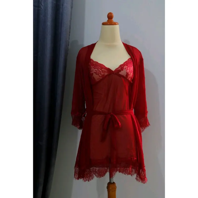 BAJUSOPAN.id baju tidur kimono lengkap set baju tidur  wanita transparan 3010 0