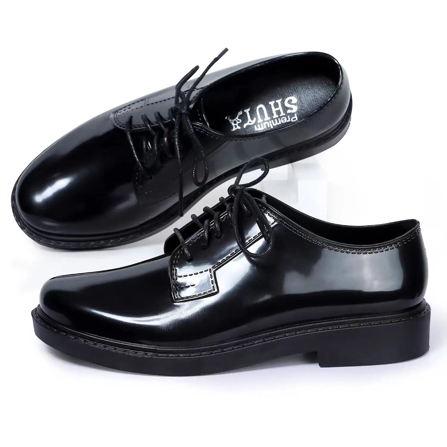 Shuta Black Shoes Police, Security Charol Shoes For Men High Quality Rubber Material
