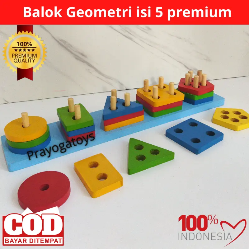 Menara Geometri 5 Bentuk / Mainan Edukasi Balok Susun Untuk Melatih Monotorik Halus Dan Mengenalkan Bentuk Warna / alat permainan edukatif anak paud / mainan mentosori