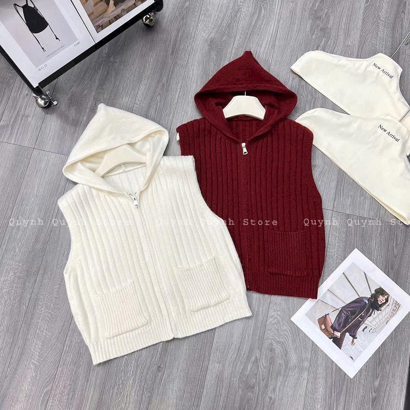 Áo Len Gile Kéo Khoá Có Mũ,Hoạ Tiết Túi 2 Bên,Chất Len Mềm Mại,Nhiều Màu Hàng QC Nữ