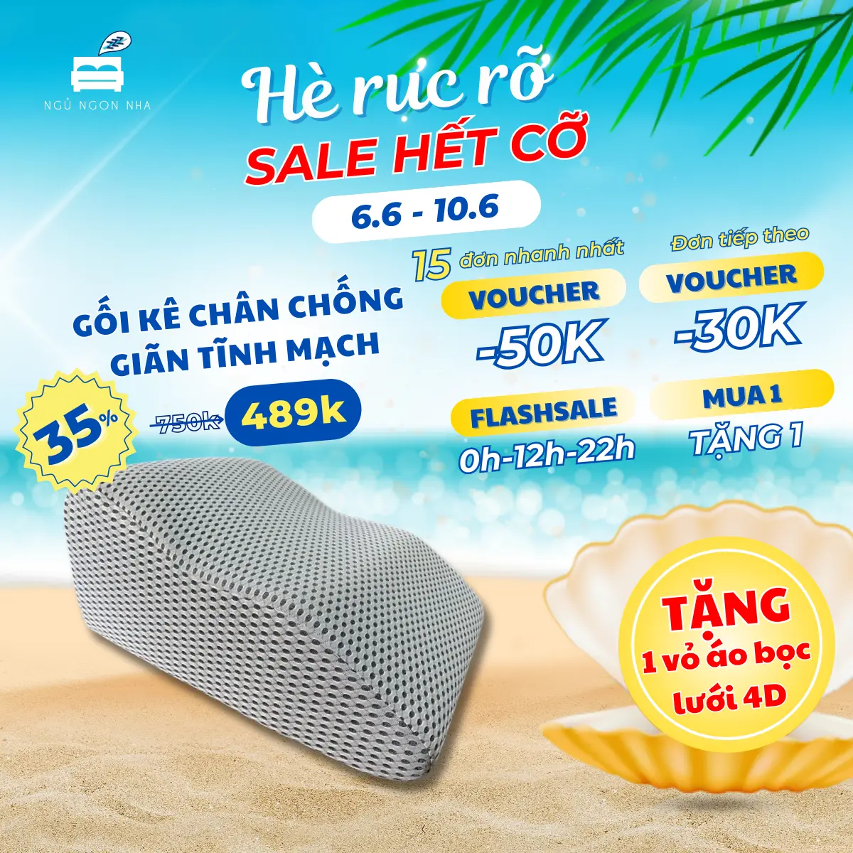 Gối chống giãn tĩnh mạch kê cao chân giúp giảm tê buốt, phù nề chân và vọp bẻ - Vải lưới 5D thoáng mát