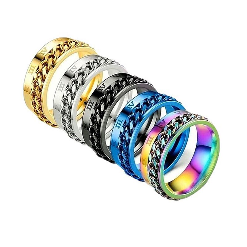 Nhẫn Xoay Bằng Thép Titan Không Gỉ Cho Nam Và Nữ, Nhẫn Thần Tài Lo Lắng, Con Quay Liên Kết Chuỗi Xoay, Nhẫn Ngón Tay, Quà Tặng Punk Rock # 439985 0