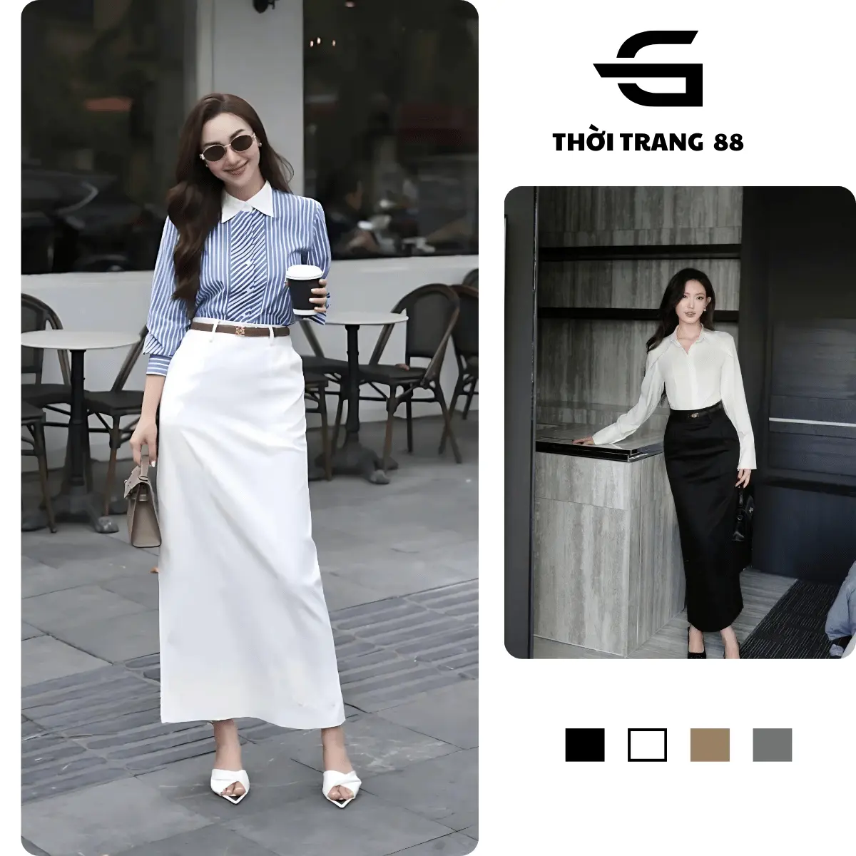 CV003 Chân váy dài công sở thiết kế trẻ trung 3 màu Đen Trắng Xám thanh lịch hàn quốc chanvay  mididangdai Nữ Women
