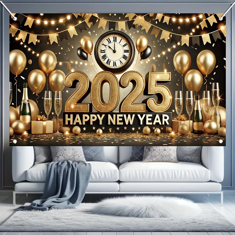 Biểu Ngữ Chúc Mừng Năm Mới 2025, Phông Nền Polyester, 71x43 ", Thích Hợp Cho Các Dịp Thông Thường Và Tiệc Tùng Trong Nhà Lễ, Nền Chụp Ảnh Tạo Không Khí Năm Mới, Treo Tường Kỷ Niệm Tại Nhà 4