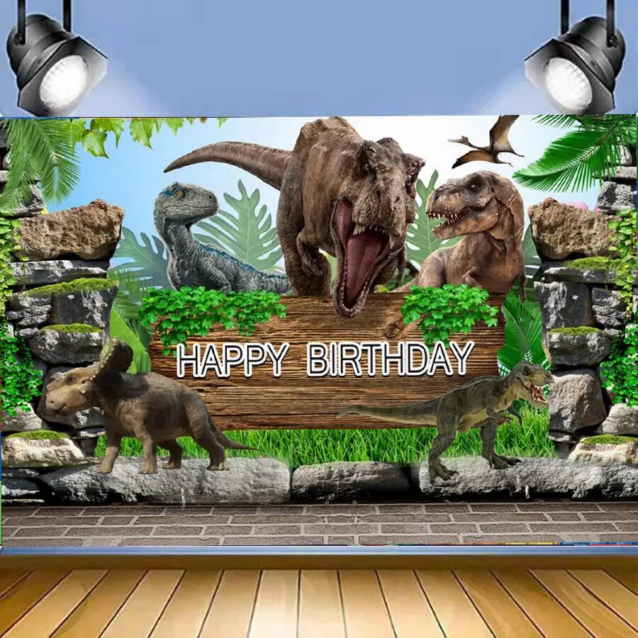 Latar Belakang Tema Dunia Dinosaur Jurassic, Sepanduk Hiasan dan Latar Belakang, Vinil, untuk Majlis Hari Lahir Lelaki
