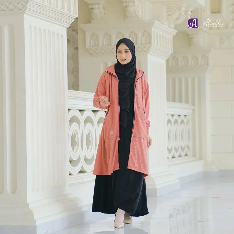 OUTER WANITA MUSLIM FATHIYAH BY ALIETHA Navy Atasan Baju Cardigan Panjang Basic Oversize Kardigan 1