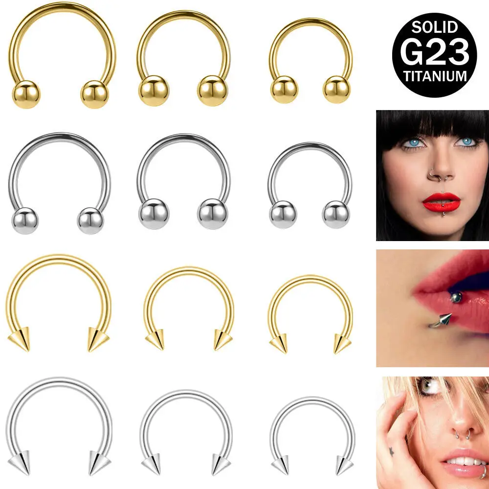1PC G23 Titanium Horseshoe Nose Rings 16G Septum Rings Piercing Labret Lip Piercing for Men Women Conch Helix Piercing Earrings