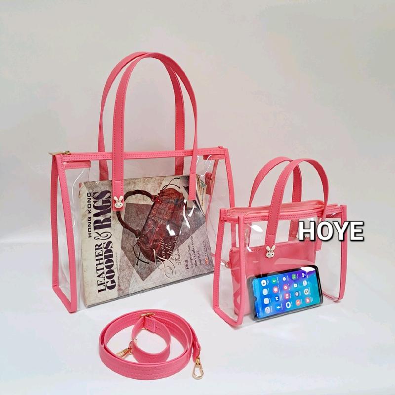 Túi xách trong suốt nữ đi làm 2 in 1 có dây khóa kéo kín miệng đựng được laptop giấy tờ A3 A4. thích hợp đi làm đi chơi đi mưa không ướt.