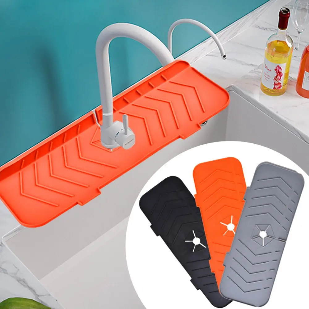 New Silicone Faucet Mat Large Water Ripples Sink Splash Pad Solid Color Countertop Protector Kitchen