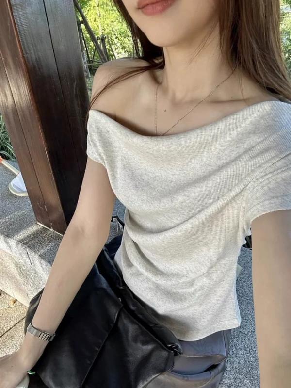 Áo Thun Lệch Vai Xếp Ly, Áo Kiểu  Sườn Nhún Eo Điệu Đà, Áo Phông Form Vừa Chất Vải Co Dãn Mềm Mịn Miho House | BigBuy360 - bigbuy360.vn