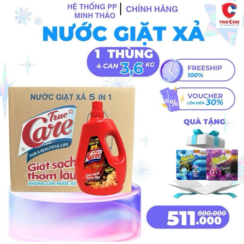 Thùng 4 can Nước giặt xả True Care 5IN1 can 3,6kg trắng sạch quần áo gấp đôi hạt lưu hương thơm lâu mềm vải
