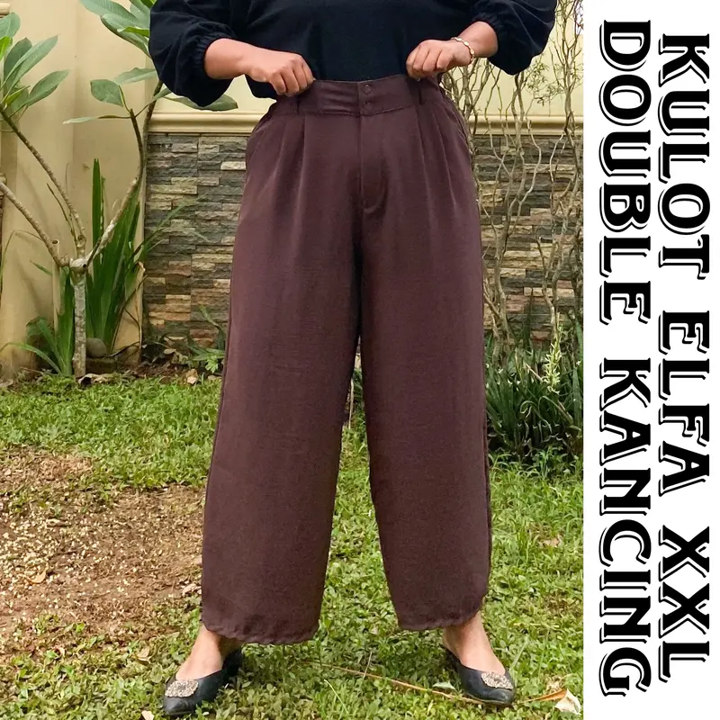 Kulot Jumbo Elfa Crinkle Airflow Highwaist Kancing Celana Panjang  Wanita  Nyaman