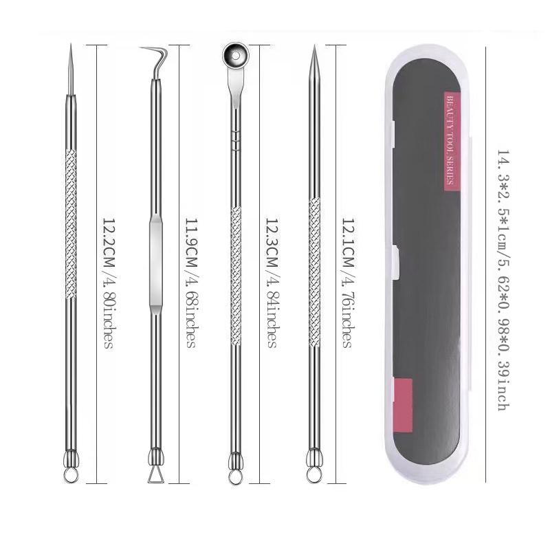 Comfort Blackhead Cleaning Tools with Storage Case, 4 Counts/set Portable Acne Removal Kit, Comedo Pimple Blemish Remover, Skin Care Tools for Men and Women, Branded Skincare, Skincare Products, Glass Skin Tool, Valentine's Day Gift for Men 1