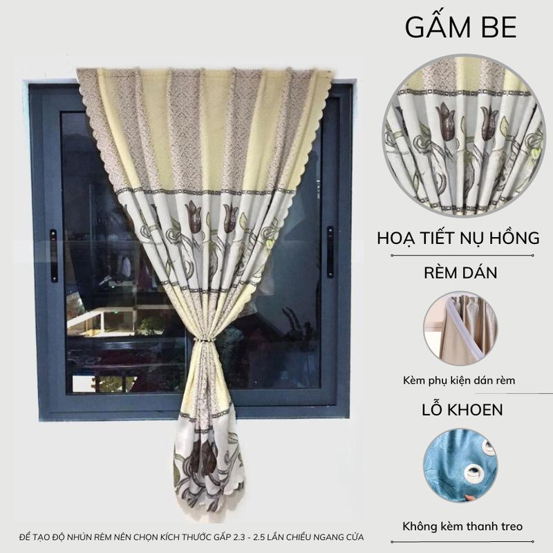  Rèm cửa sổ Minh Tâm Decor loại I dán tường   tặng kèm phụ kiện  rèm lỗ khoen   không kèm thanh treo  trang trí chống nắng chất liệu gấm dệt 3 lớp - Gấm vàng be nụ hồng 